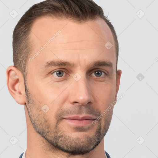 Neutral white adult male with short  brown hair and brown eyes