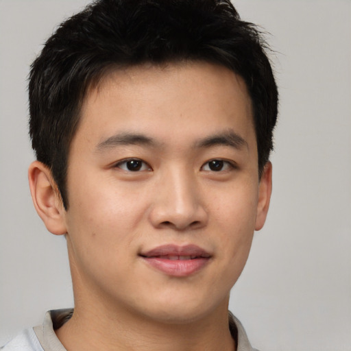 Neutral asian young-adult male with short  brown hair and brown eyes