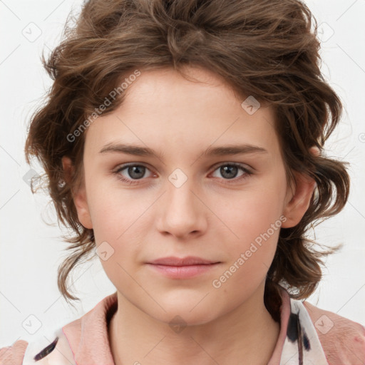 Neutral white child female with medium  brown hair and brown eyes