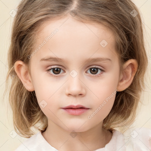 Neutral white child female with medium  brown hair and brown eyes