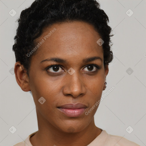 Neutral black young-adult female with short  brown hair and brown eyes