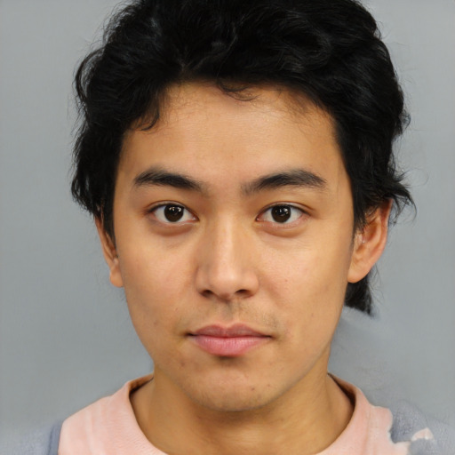 Neutral asian young-adult male with short  brown hair and brown eyes