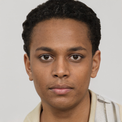 Neutral black young-adult male with short  brown hair and brown eyes