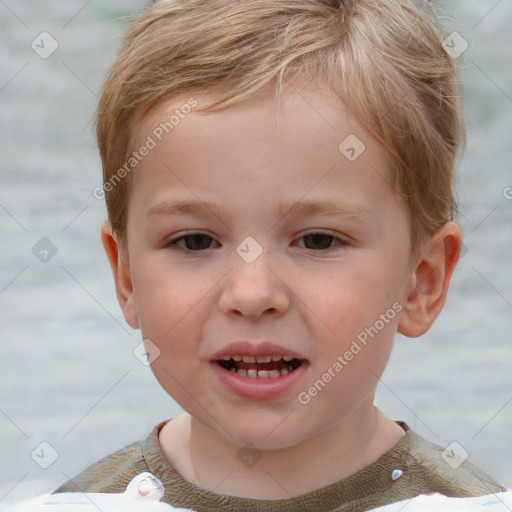 Joyful white child male with short  brown hair and brown eyes