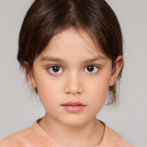 Neutral white child female with medium  brown hair and brown eyes