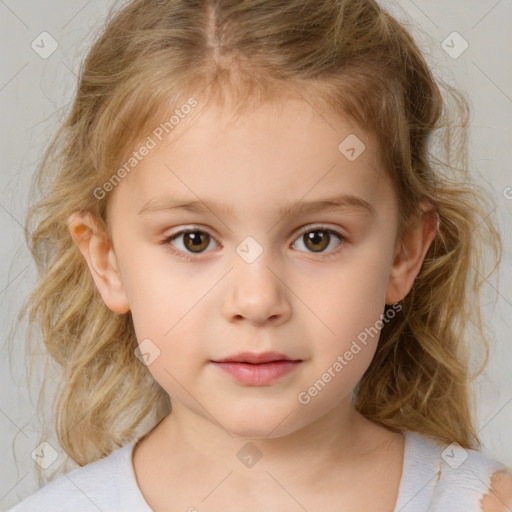 Neutral white child female with medium  brown hair and brown eyes