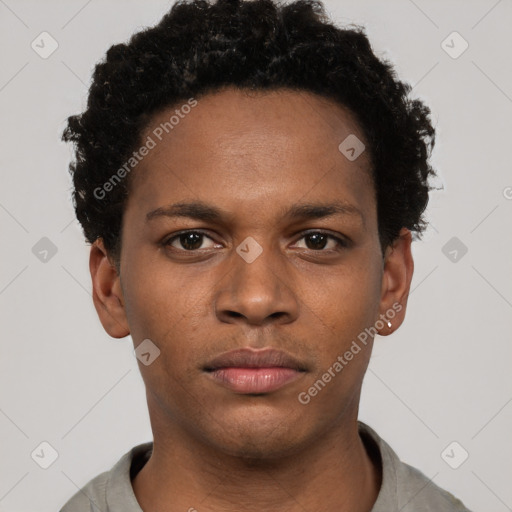 Neutral black young-adult male with short  brown hair and brown eyes