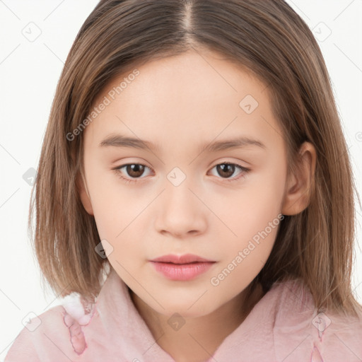 Neutral white child female with medium  brown hair and brown eyes