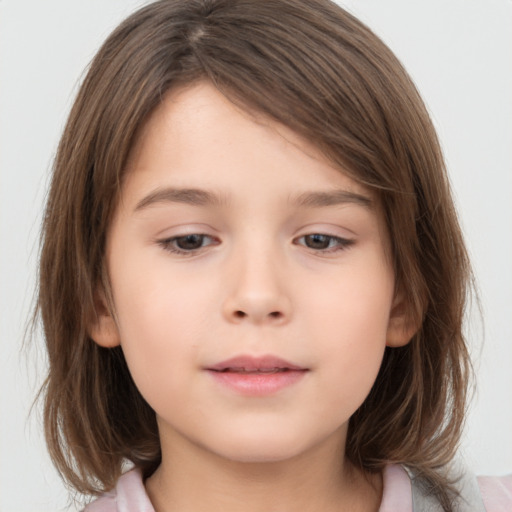 Neutral white child female with medium  brown hair and brown eyes