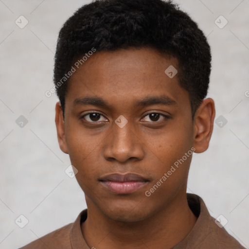 Neutral black young-adult male with short  brown hair and brown eyes