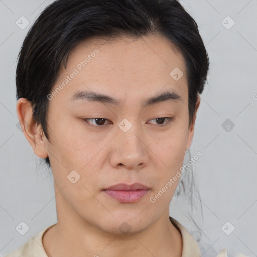 Neutral asian young-adult male with short  brown hair and brown eyes