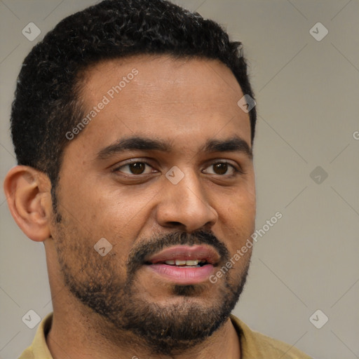 Neutral black young-adult male with short  brown hair and brown eyes