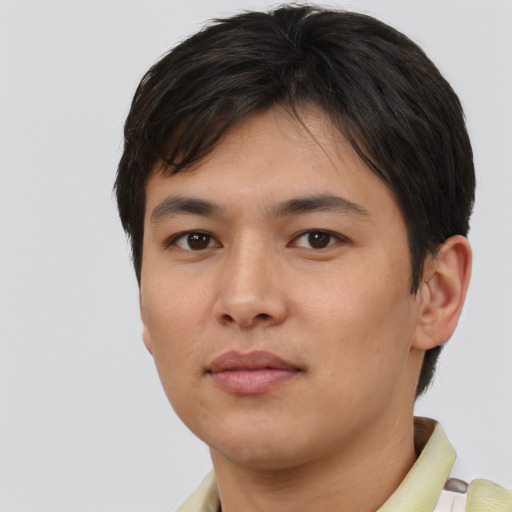 Neutral asian young-adult male with short  brown hair and brown eyes