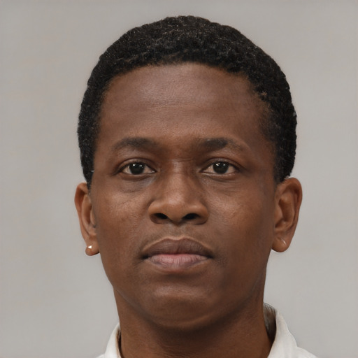Neutral black young-adult male with short  brown hair and brown eyes