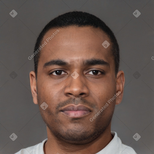 Neutral latino young-adult male with short  brown hair and brown eyes