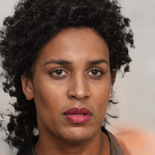 Neutral black young-adult female with short  brown hair and brown eyes