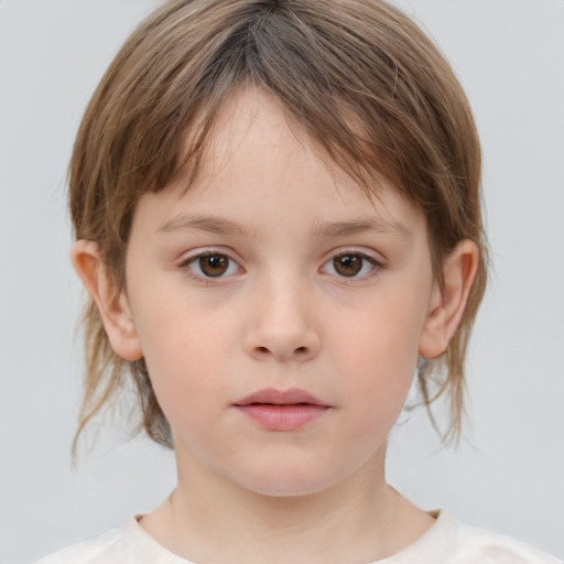 Neutral white child female with medium  brown hair and brown eyes