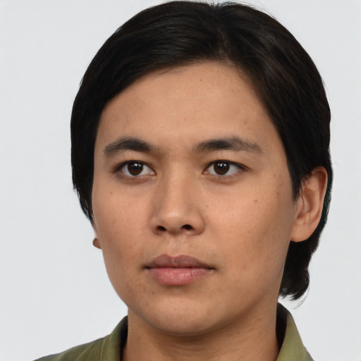 Neutral asian young-adult male with medium  black hair and brown eyes