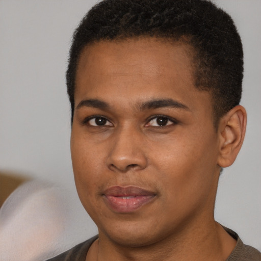 Neutral black young-adult male with short  brown hair and brown eyes