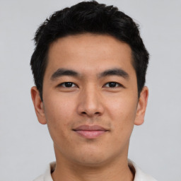 Neutral asian young-adult male with short  brown hair and brown eyes