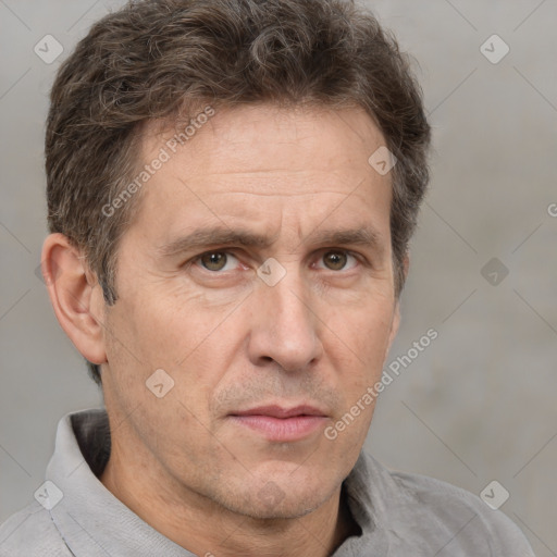 Neutral white adult male with short  brown hair and brown eyes