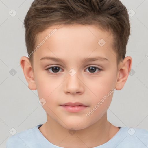 Neutral white child male with short  brown hair and brown eyes