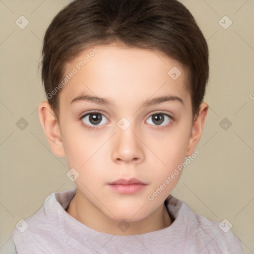 Neutral white child female with short  brown hair and brown eyes