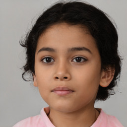 Neutral latino child female with medium  brown hair and brown eyes