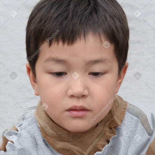 Neutral asian child male with short  brown hair and brown eyes