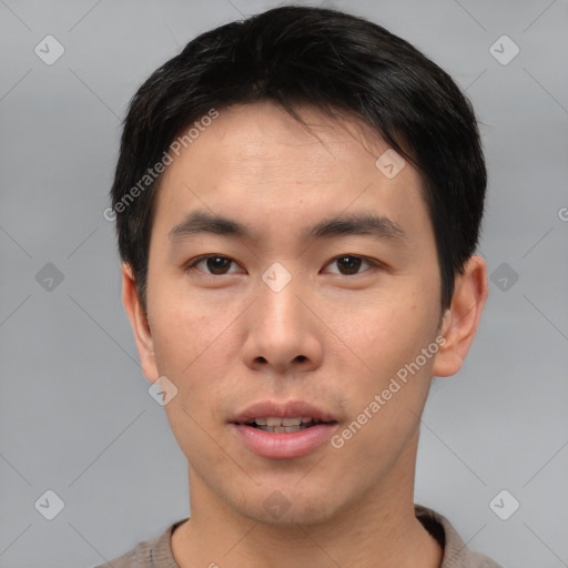 Neutral asian young-adult male with short  brown hair and brown eyes