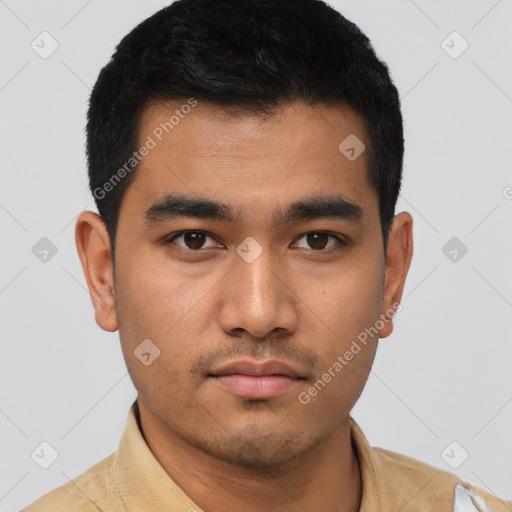 Neutral asian young-adult male with short  brown hair and brown eyes