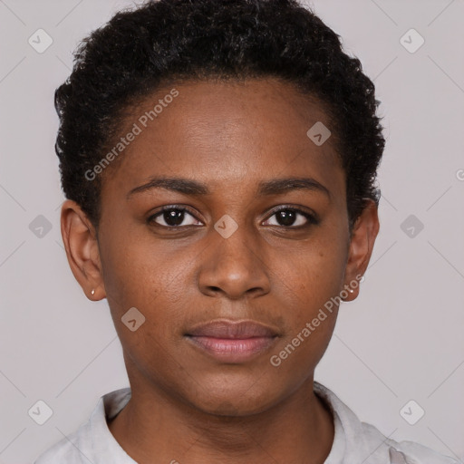 Neutral black young-adult female with short  brown hair and brown eyes