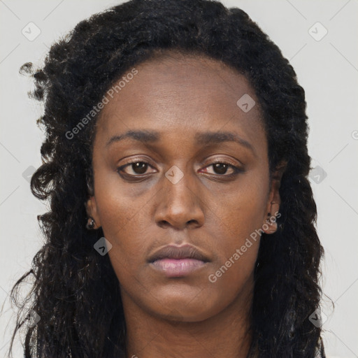 Neutral black young-adult female with long  black hair and brown eyes