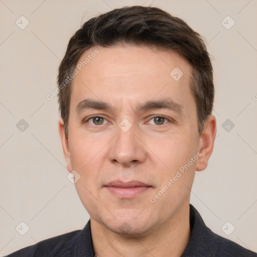 Neutral white adult male with short  brown hair and brown eyes