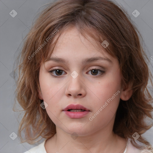 Neutral white child female with medium  brown hair and brown eyes