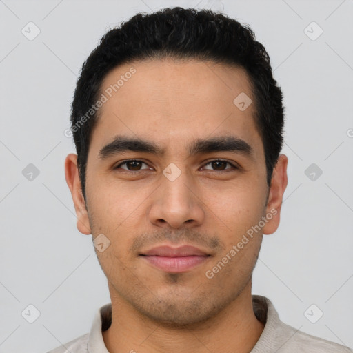 Neutral asian young-adult male with short  black hair and brown eyes