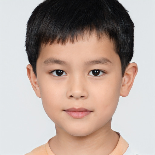 Neutral asian child male with short  brown hair and brown eyes