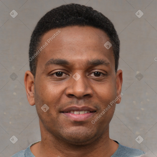Neutral latino young-adult male with short  brown hair and brown eyes