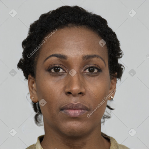 Neutral black young-adult female with short  brown hair and brown eyes
