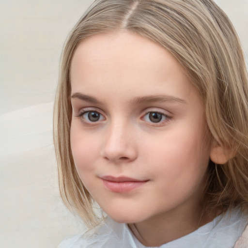 Neutral white child female with medium  brown hair and blue eyes