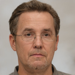 Neutral white middle-aged male with short  brown hair and brown eyes