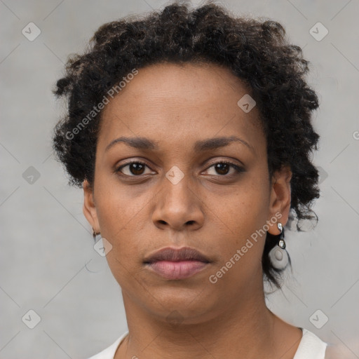 Neutral black young-adult female with short  brown hair and brown eyes