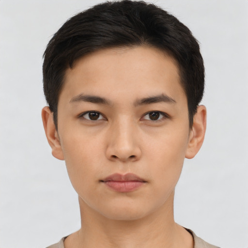 Neutral asian young-adult female with short  black hair and brown eyes