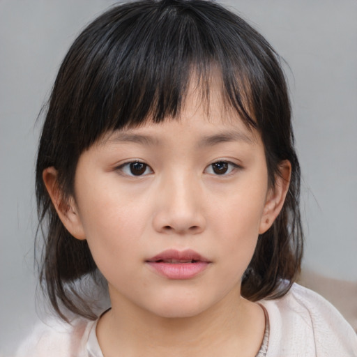 Neutral asian child female with medium  brown hair and brown eyes