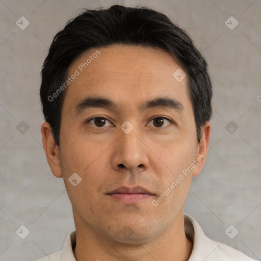 Neutral asian young-adult male with short  black hair and brown eyes