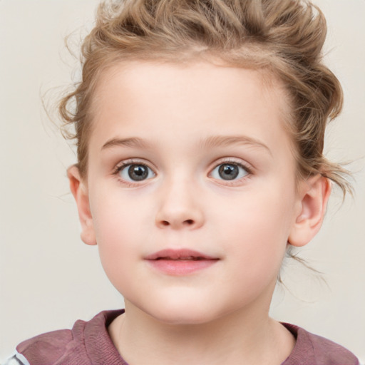 Neutral white child female with medium  brown hair and grey eyes