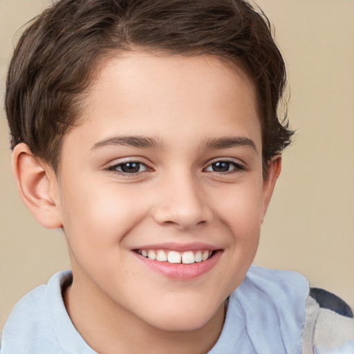 Joyful white child female with short  brown hair and brown eyes