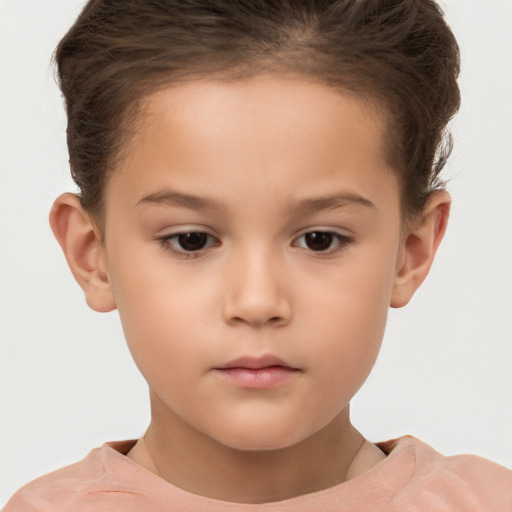 Neutral white child female with short  brown hair and brown eyes