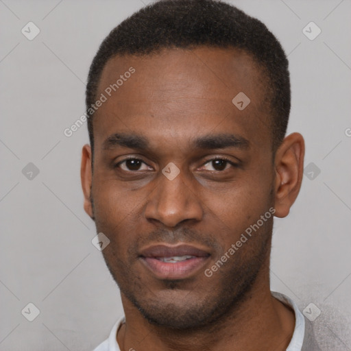 Neutral black young-adult male with short  brown hair and brown eyes