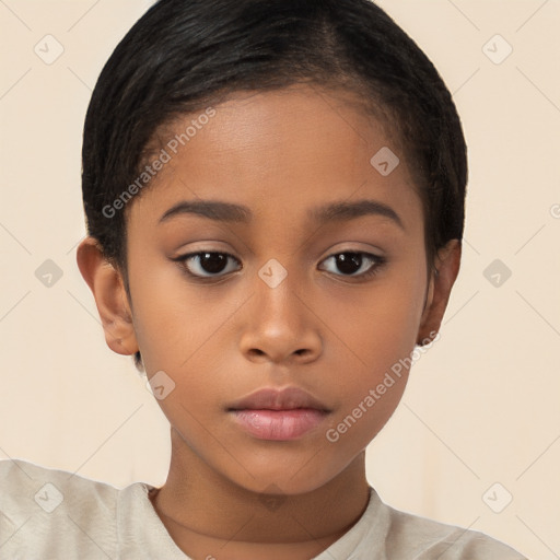 Neutral white child female with short  brown hair and brown eyes